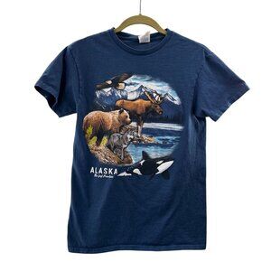 Delta Pro Weight Alaska Graphic Tee Shirt Adult S Blue 100% Cotton Wildlife Bear
